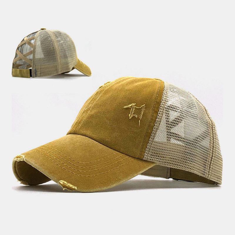 Unisexe Camouflage Stretch Fit Cap Mesh Respirant Trucker Hat Cross Ponytail Baseball Cap