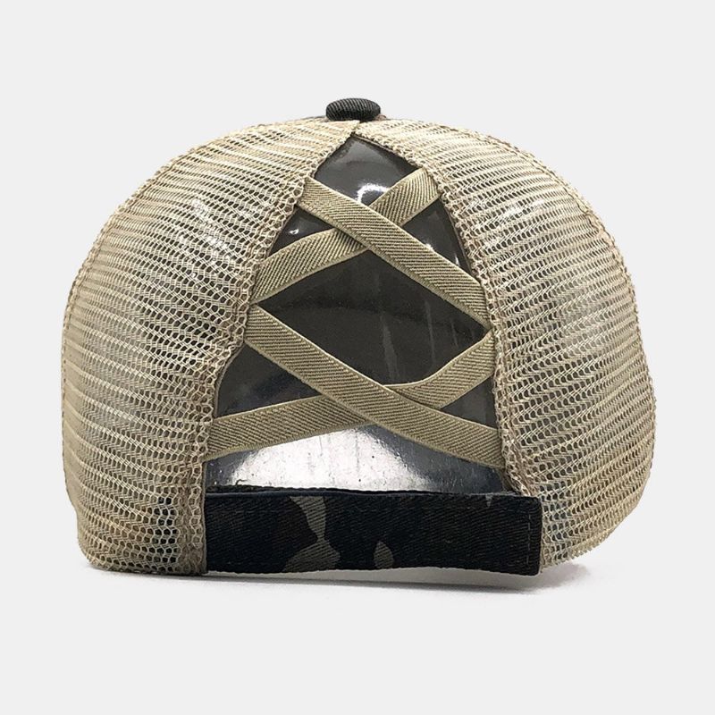 Unisexe Camouflage Stretch Fit Cap Mesh Respirant Trucker Hat Cross Ponytail Baseball Cap