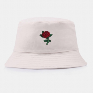 Unisexe Cartoon Rose Broderie Twill Cap Outdoor Suncreen Sunshade Bucket Hat