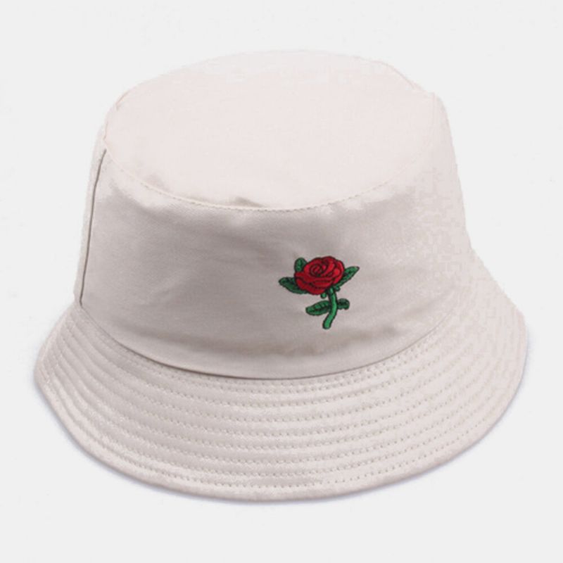 Unisexe Cartoon Rose Broderie Twill Cap Outdoor Suncreen Sunshade Bucket Hat