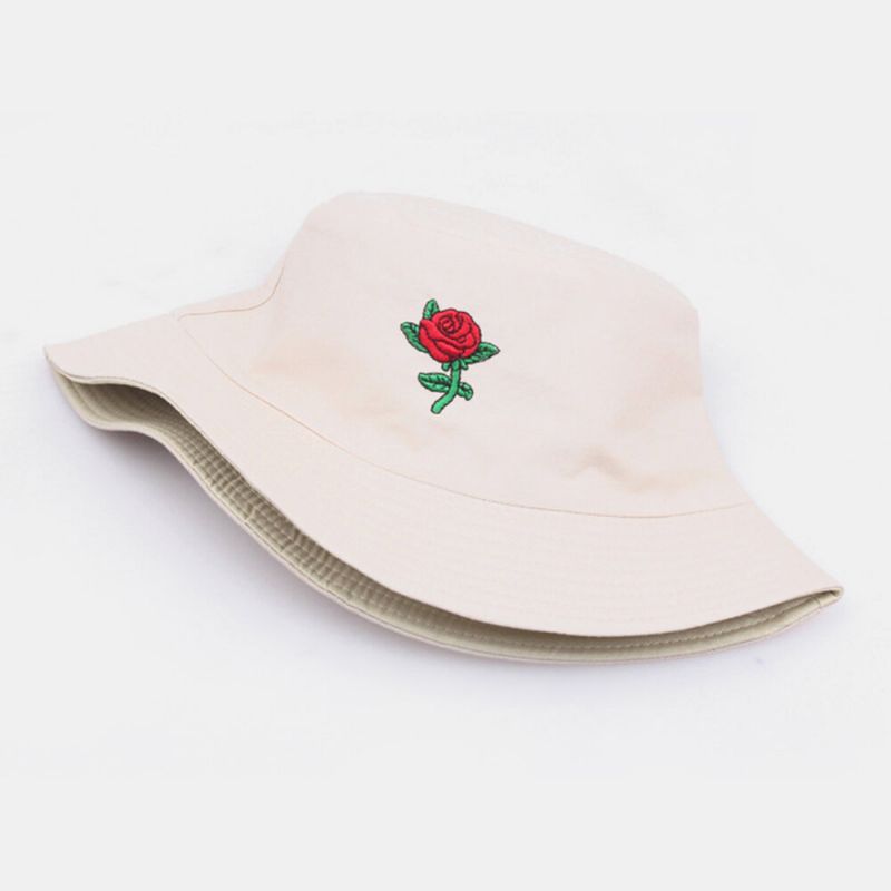 Unisexe Cartoon Rose Broderie Twill Cap Outdoor Suncreen Sunshade Bucket Hat