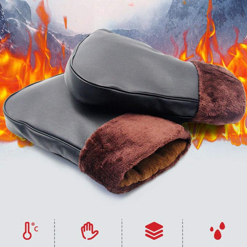 Unisexe Charge Chauffage Extérieur Hiver Voiture Électrique Équitation Garder Au Chaud Imperméable Gants En Cuir Coupe-vent