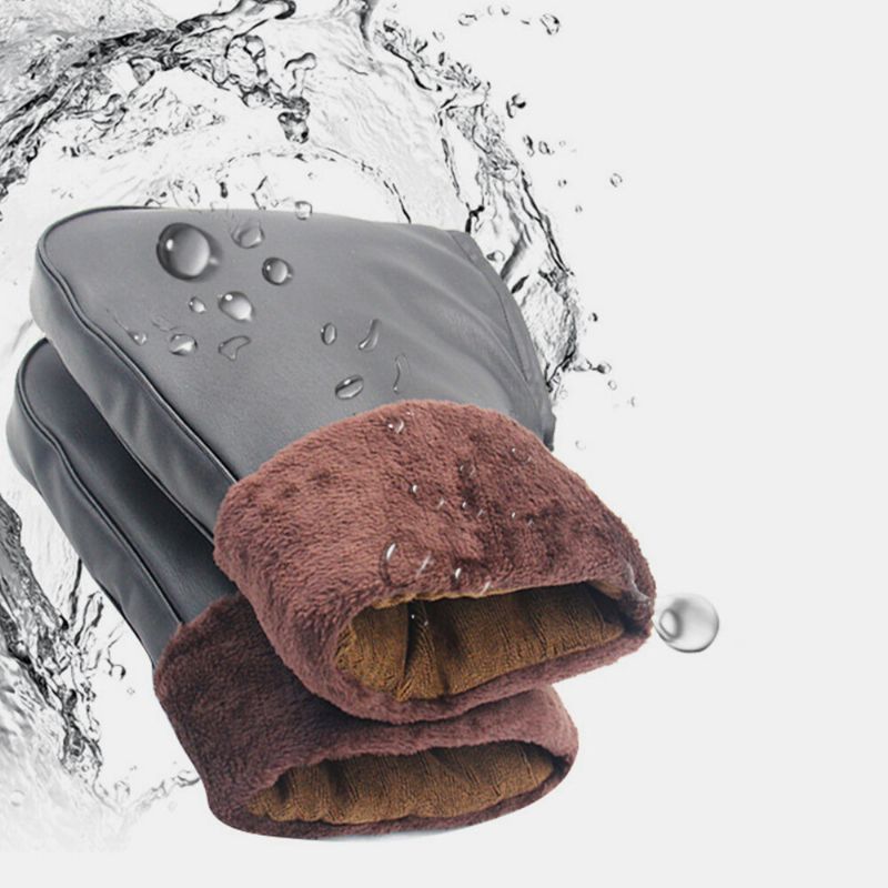 Unisexe Charge Chauffage Extérieur Hiver Voiture Électrique Équitation Garder Au Chaud Imperméable Gants En Cuir Coupe-vent