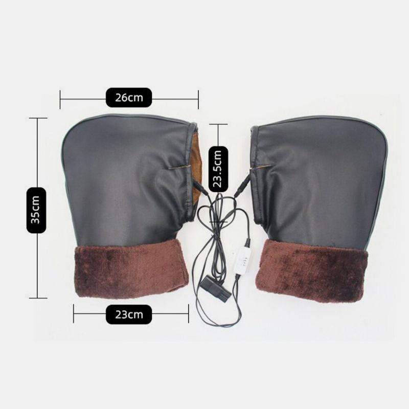 Unisexe Charge Chauffage Extérieur Hiver Voiture Électrique Équitation Garder Au Chaud Imperméable Gants En Cuir Coupe-vent