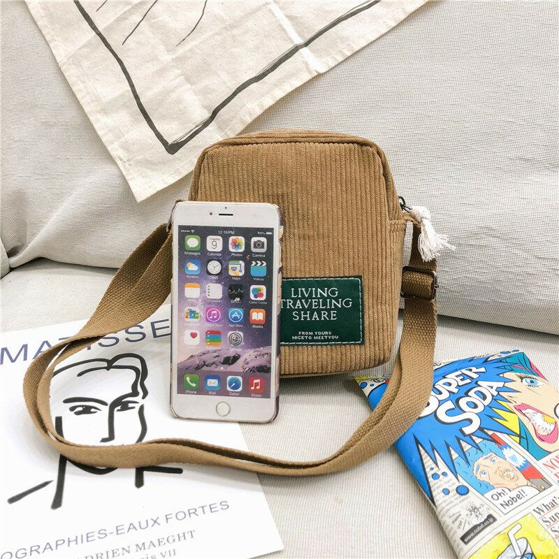 Unisexe Corduroy Retro Mini Universal Outdoor Phone Bag Crossbody Bag Sac À Bandoulière