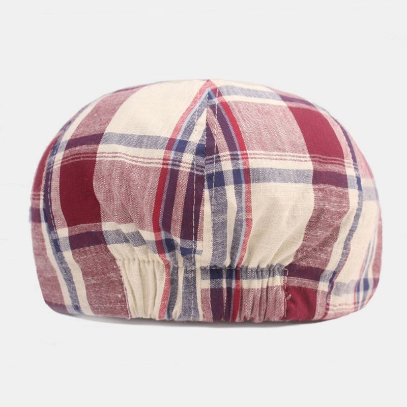 Unisexe Coton Béret Casquette Motif À Carreaux Décontracté Rétro Parasol Gavroche Chapeau Avant Casquette Octogonale Chapeau