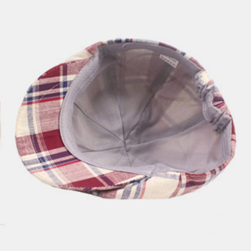 Unisexe Coton Béret Casquette Motif À Carreaux Décontracté Rétro Parasol Gavroche Chapeau Avant Casquette Octogonale Chapeau