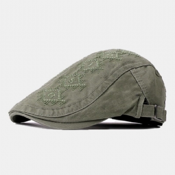 Unisexe Coton Britannique Rétro Broderie Béret Casquette Lavé Réglable Coupe-vent Pare-soleil Vers L'avant Chapeau Cabbie Chapeau