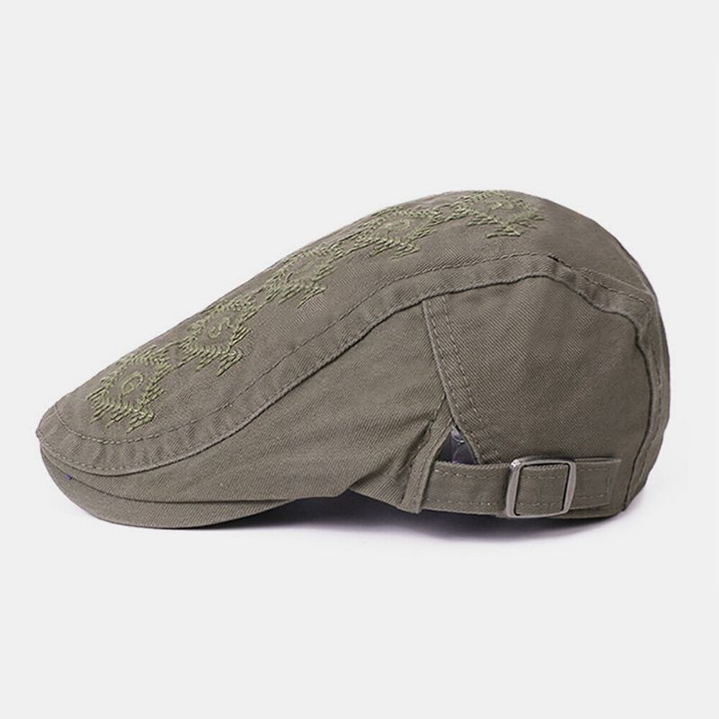 Unisexe Coton Britannique Rétro Broderie Béret Casquette Lavé Réglable Coupe-vent Pare-soleil Vers L'avant Chapeau Cabbie Chapeau