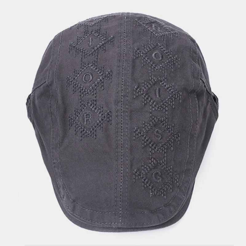 Unisexe Coton Britannique Rétro Broderie Béret Casquette Lavé Réglable Coupe-vent Pare-soleil Vers L'avant Chapeau Cabbie Chapeau