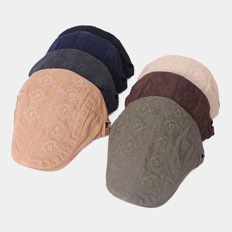 Unisexe Coton Britannique Rétro Broderie Béret Casquette Lavé Réglable Coupe-vent Pare-soleil Vers L'avant Chapeau Cabbie Chapeau