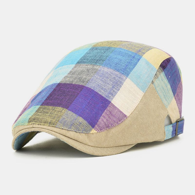 Unisexe Coton Couleur Couture Plaid Pare-soleil Chapeau Réglable Avant Cap Plat Chapeau Béret Cap