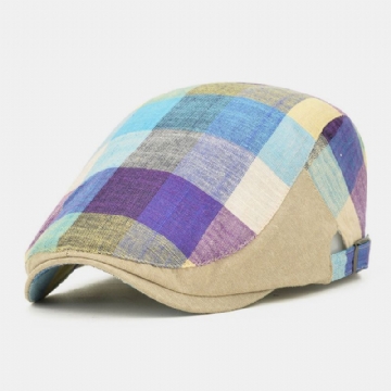 Unisexe Coton Couleur Couture Plaid Pare-soleil Chapeau Réglable Avant Cap Plat Chapeau Béret Cap