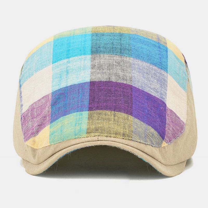 Unisexe Coton Couleur Couture Plaid Pare-soleil Chapeau Réglable Avant Cap Plat Chapeau Béret Cap