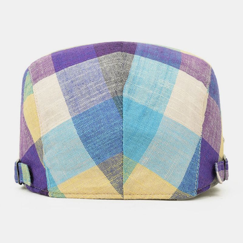 Unisexe Coton Couleur Couture Plaid Pare-soleil Chapeau Réglable Avant Cap Plat Chapeau Béret Cap