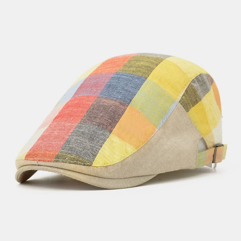 Unisexe Coton Couleur Couture Plaid Pare-soleil Chapeau Réglable Avant Cap Plat Chapeau Béret Cap