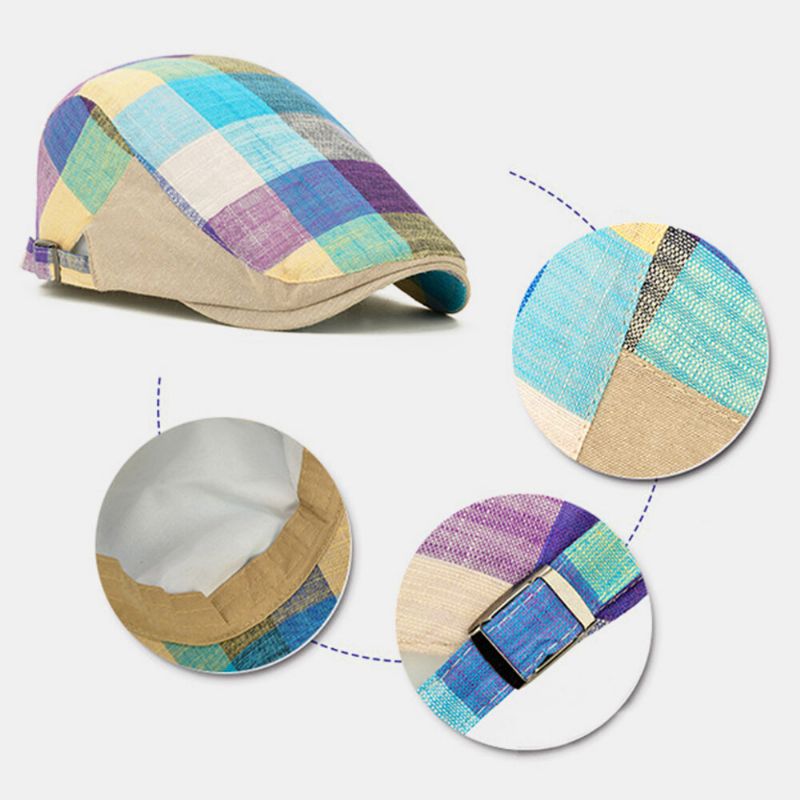 Unisexe Coton Couleur Couture Plaid Pare-soleil Chapeau Réglable Avant Cap Plat Chapeau Béret Cap