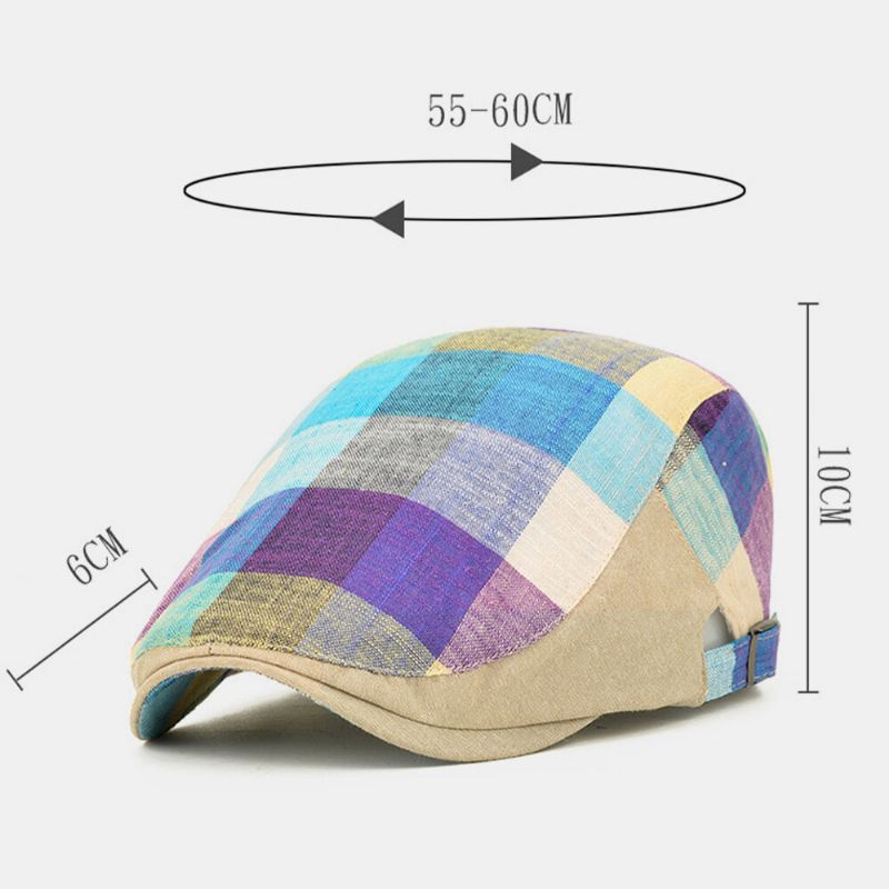 Unisexe Coton Couleur Couture Plaid Pare-soleil Chapeau Réglable Avant Cap Plat Chapeau Béret Cap