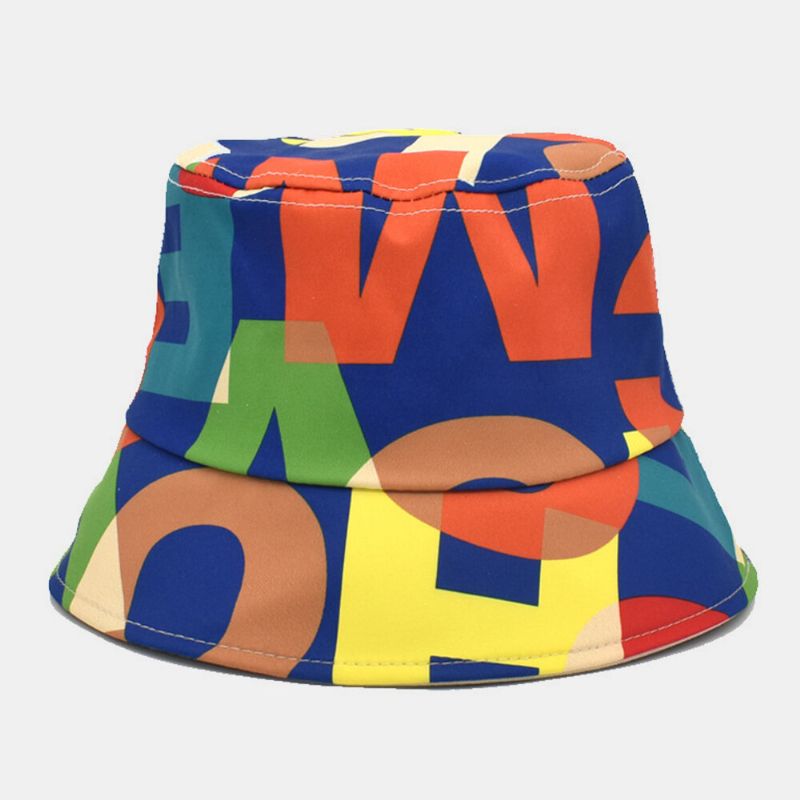 Unisexe Coton Couleur Lettre Imprimé Motif Britannique Rétro Décontracté Parasol Seau Chapeau