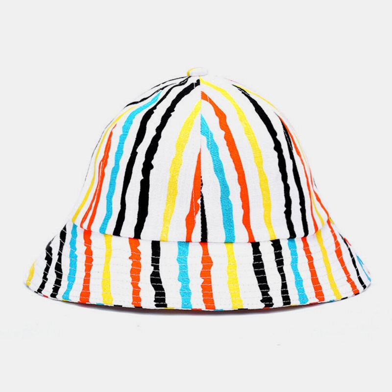 Unisexe Coton Couleur Rayé Motif Mode Pliable Parasol Seau Chapeau