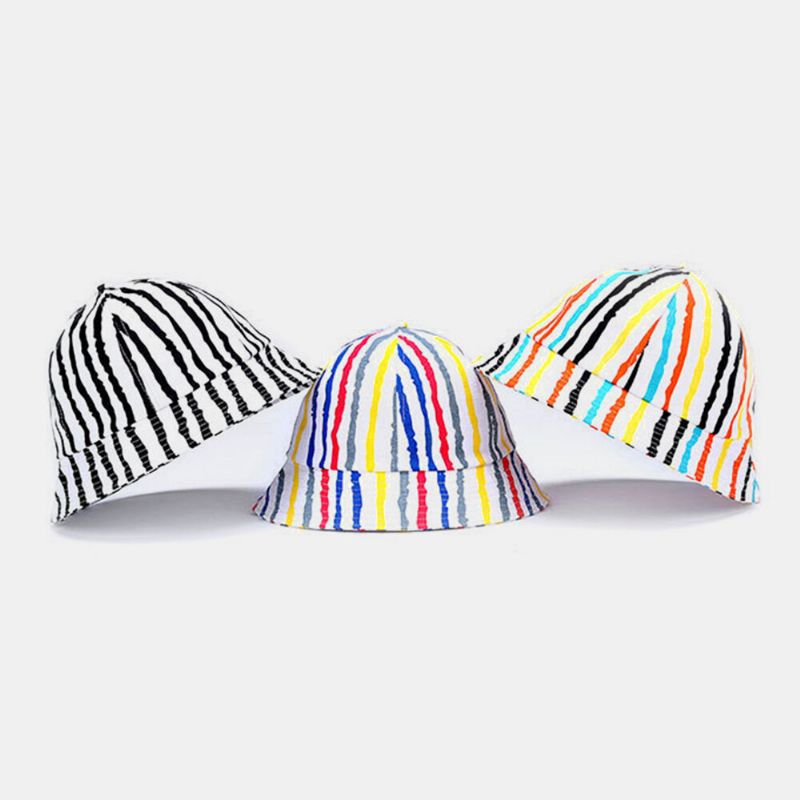 Unisexe Coton Couleur Rayé Motif Mode Pliable Parasol Seau Chapeau