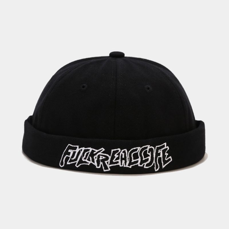 Unisexe Coton Couleur Unie Lettre Broderie Réglable Cordon Polyvalent Bonnet Sans Bord Propriétaire Casquette Tête De Mort