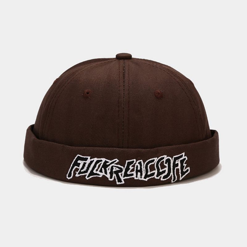 Unisexe Coton Couleur Unie Lettre Broderie Réglable Cordon Polyvalent Bonnet Sans Bord Propriétaire Casquette Tête De Mort