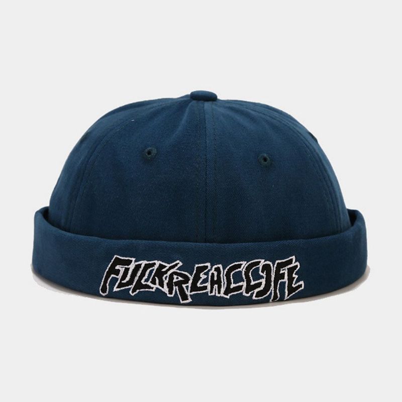 Unisexe Coton Couleur Unie Lettre Broderie Réglable Cordon Polyvalent Bonnet Sans Bord Propriétaire Casquette Tête De Mort