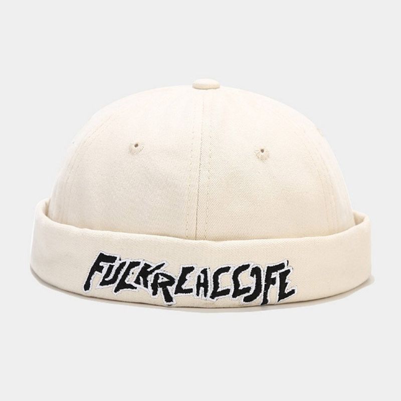 Unisexe Coton Couleur Unie Lettre Broderie Réglable Cordon Polyvalent Bonnet Sans Bord Propriétaire Casquette Tête De Mort