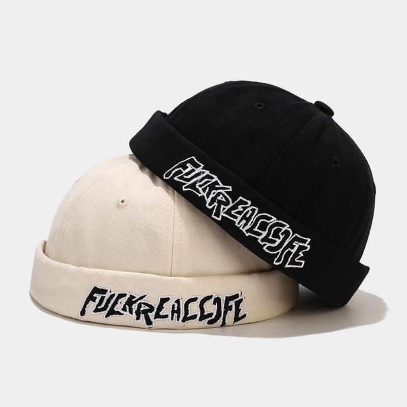 Unisexe Coton Couleur Unie Lettre Broderie Réglable Cordon Polyvalent Bonnet Sans Bord Propriétaire Casquette Tête De Mort