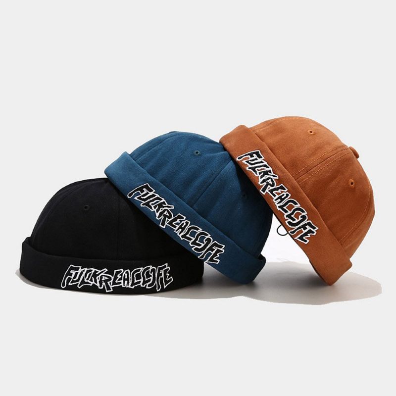 Unisexe Coton Couleur Unie Lettre Broderie Réglable Cordon Polyvalent Bonnet Sans Bord Propriétaire Casquette Tête De Mort