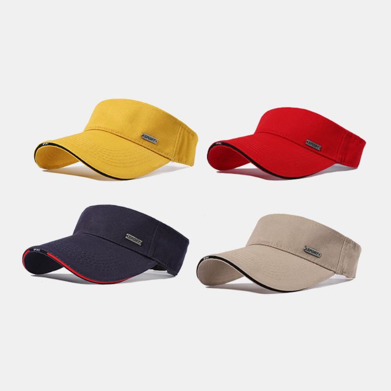 Unisexe Coton Couleur Unie Lettres Motif Fer Étiquette Simple Parasol Crème Solaire Vide Chapeau Haut De Forme Casquette De Baseball