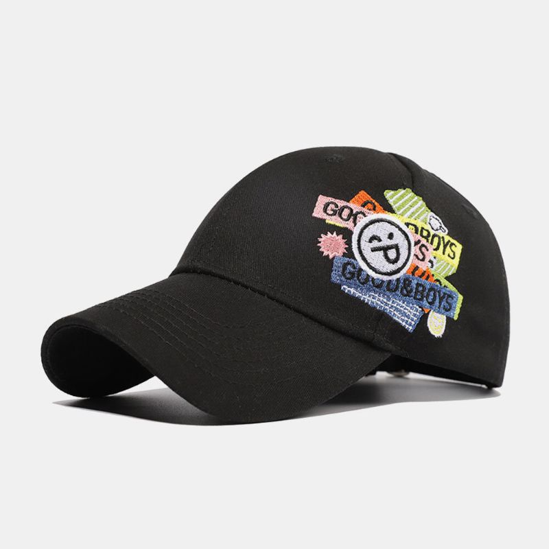 Unisexe Coton Couleur Unie Sourire Visage Lettre Motif Broderie Crème Solaire Mode Casquette De Baseball