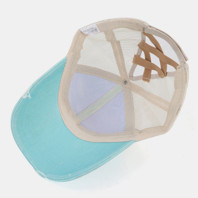 Unisexe Coton Cross Strap Design Mesh Respirant Casual Parasol Broken Hole Baseball Cap