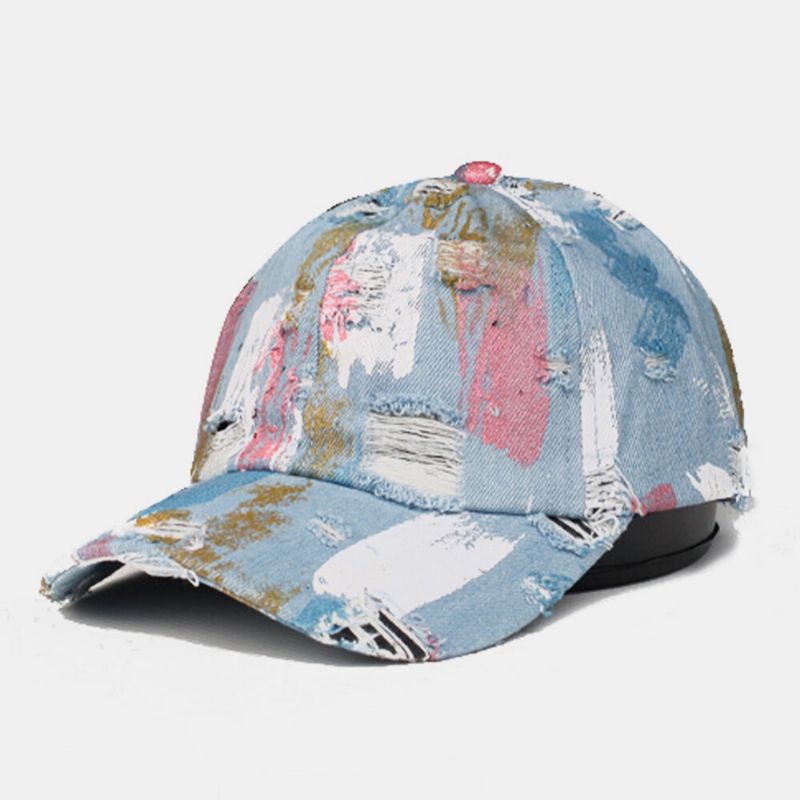 Unisexe Coton Denim Trou Graffiti Design Street Travel Wild Sunshade Baseball Hat