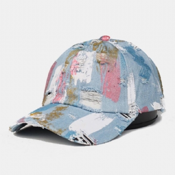 Unisexe Coton Denim Trou Graffiti Design Street Travel Wild Sunshade Baseball Hat