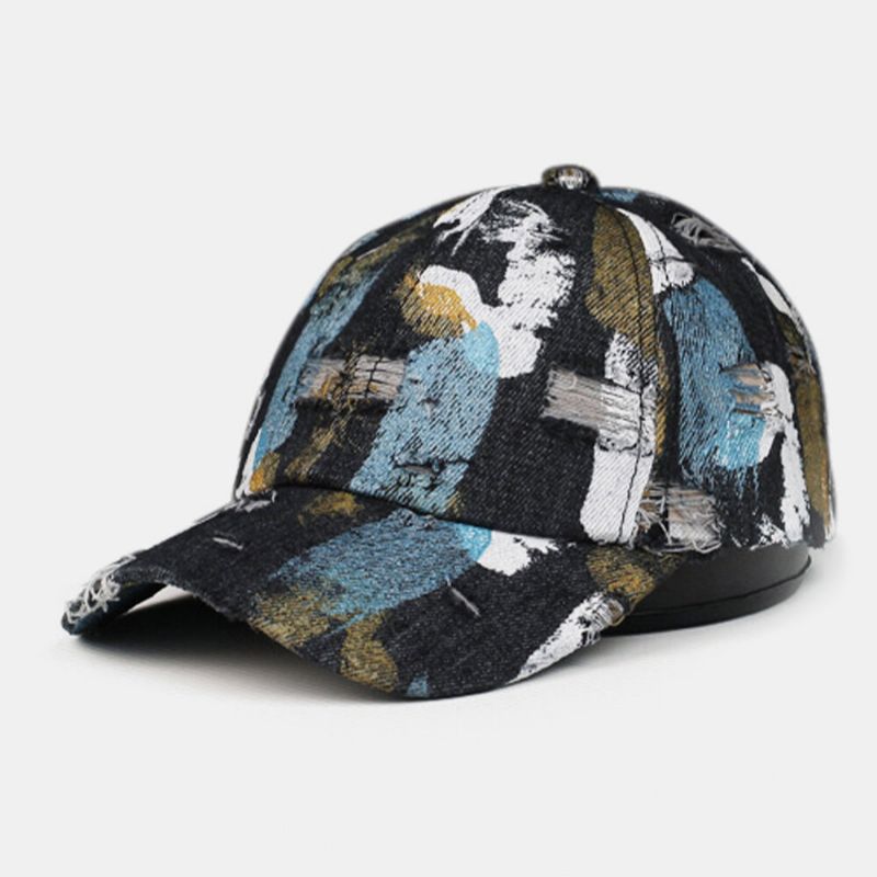 Unisexe Coton Denim Trou Graffiti Design Street Travel Wild Sunshade Baseball Hat