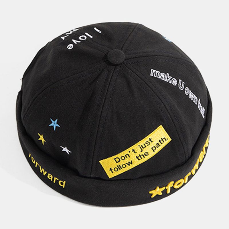 Unisexe Coton Dôme Lettre Slogan Étoiles Brodé Patch Crâne Cap Mode Casual Bonnet Melon Cap Propriétaire Cap Harbor Hat