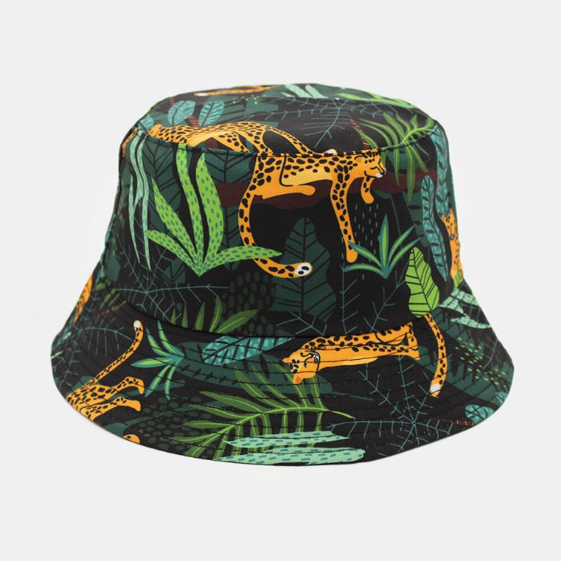 Unisexe Coton Forêt Seau Chapeau Réversible Double Face-usure Tigre Plante Extérieur Parasol Plage Chapeau Soleil Chapeau