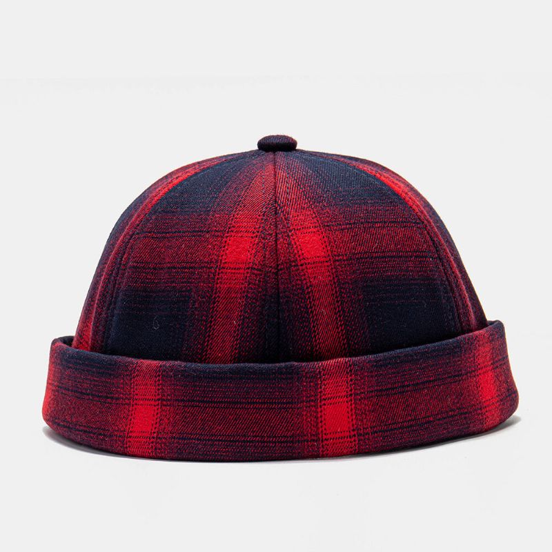 Unisexe Coton Gradient Plaid Pattern Rivet Wild Sunshade Hat Brimless Beanie Landlord Cap Skull Cap