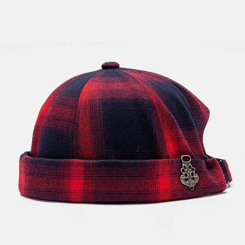 Unisexe Coton Gradient Plaid Pattern Rivet Wild Sunshade Hat Brimless Beanie Landlord Cap Skull Cap