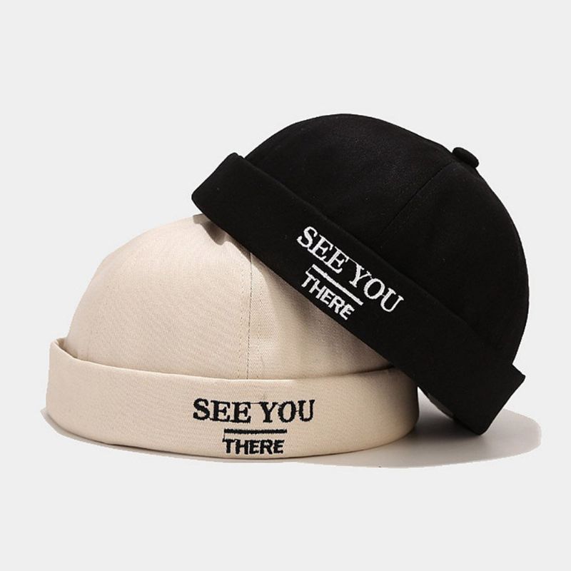 Unisexe Coton Lettre Broderie Motif Réglable Hip-hop Brimless Beanie Landlord Cap Skull Cap