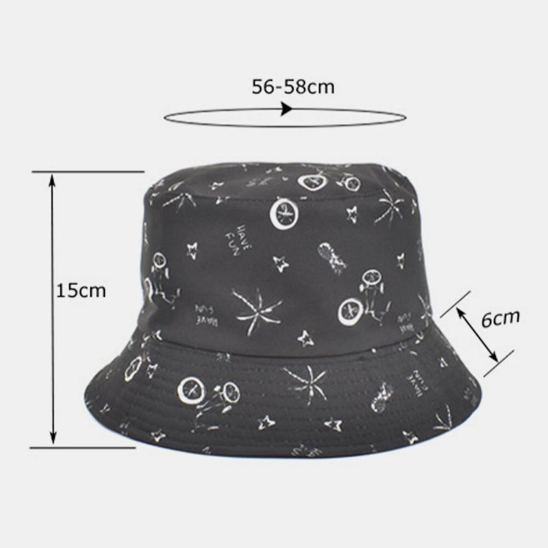 Unisexe Coton Lettre Dessin Animé Motif Impression Double Face Portable Seau Chapeau