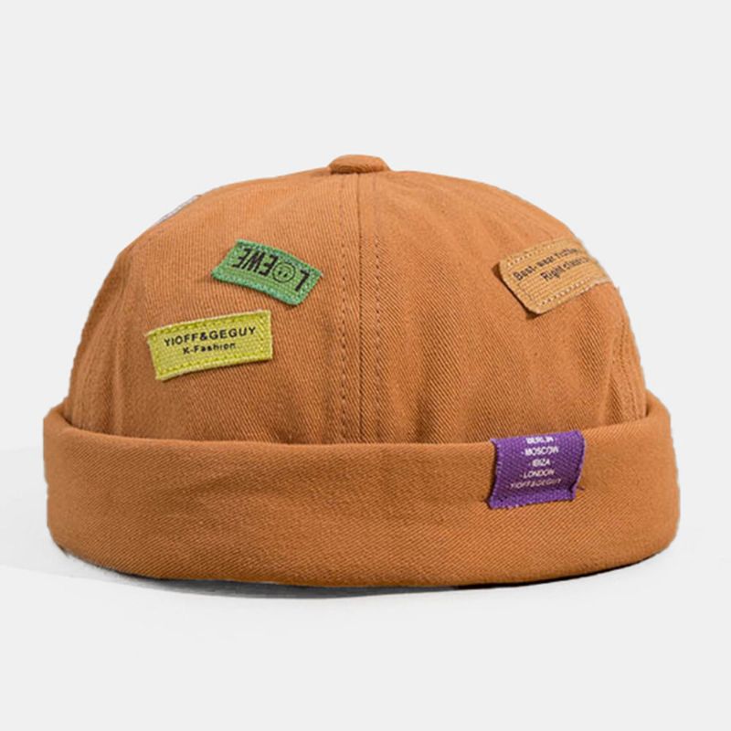 Unisexe Coton Lettre Motif Patch Coloré Brodé Bonnet Sans Bord Propriétaire Casquette Tête De Mort