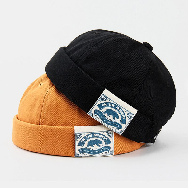 Unisexe Coton Lettre Motif Patch Street Trend Réglable Brimless Beanie Landlord Cap Skull Cap