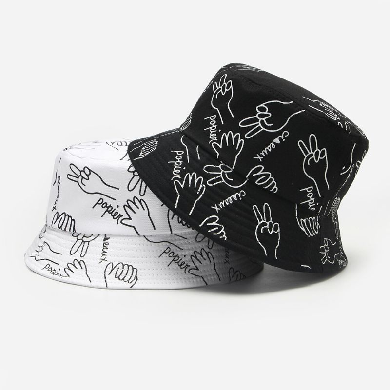 Unisexe Coton Lettres Dessin Au Trait Gestes Graffiti Mode Parasol Seau Chapeau