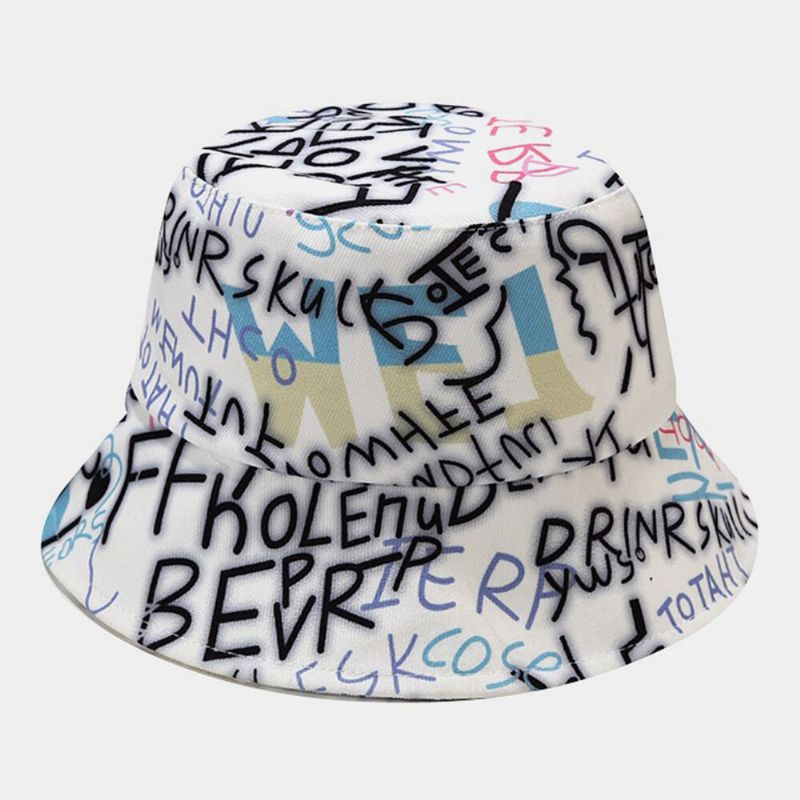 Unisexe Coton Lettres Graffiti Motif Impression Mode Solaire Chapeau Seau