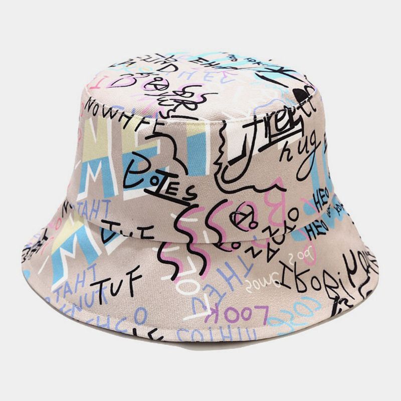 Unisexe Coton Lettres Graffiti Motif Impression Mode Solaire Chapeau Seau