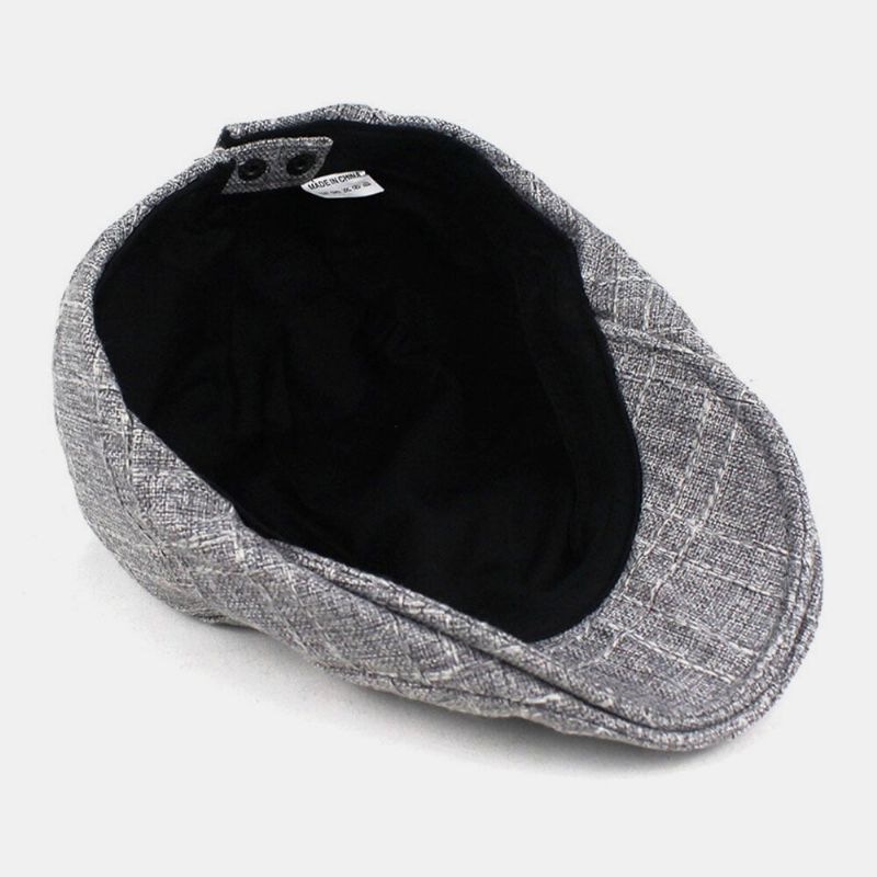 Unisexe Coton-lin Motif À Carreaux Extérieur Parasol Respirant Béret Casquette Plat Chapeau Avant Chapeau