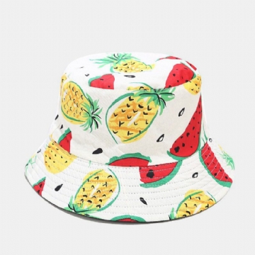 Unisexe Coton Motif Fruits Pastèque Ananas Imprimé Double Face Portable Mode Seau Chapeau